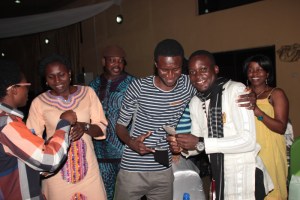 Elias Ozikpu, Iquo, Amu Nnadi (in the back), Saddiq Dzukogi, Su'eddie V. Agema, the head of Jennifer Emelife hiding, and Remy Binte ... (ANA International Convention 2014 in Ibadan)